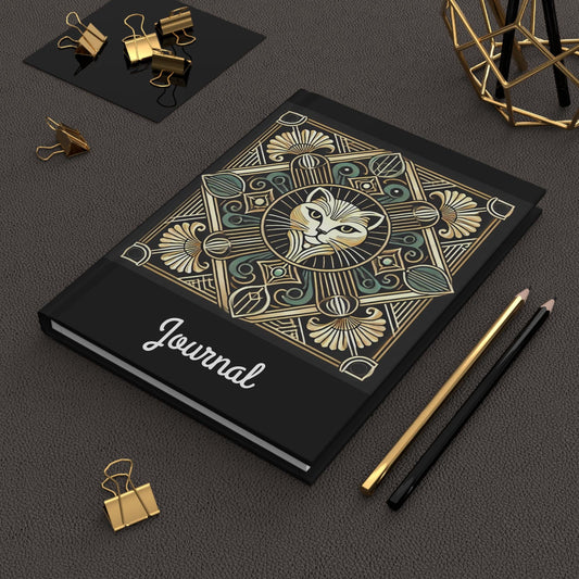 Cat Journal Hardcover - Vintage Art Deco Design - Book Lovers Gift, Retro Diary, Nature Journal, Literature Notebook