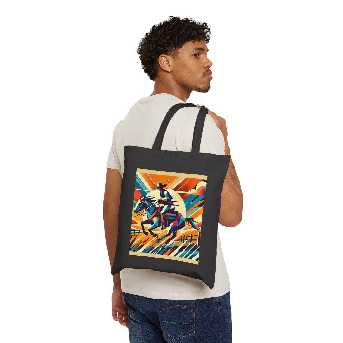 Canvas Tote Bag, Modern Southwestern Cowboy Horse Rider Design, LGBT Eco-Friendly Bag, Queer Book Lover Gift, Reusable Grocery Bag