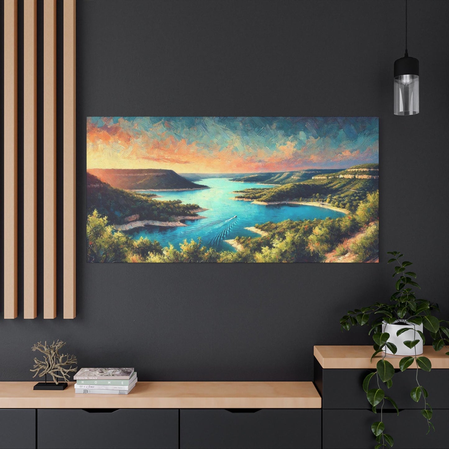 Original Impressionist Texas Lake Canvas Print, Matte Stretched Art, 7 Sizes Available, Wall Decor, Landscape Painting, Home Office Decor