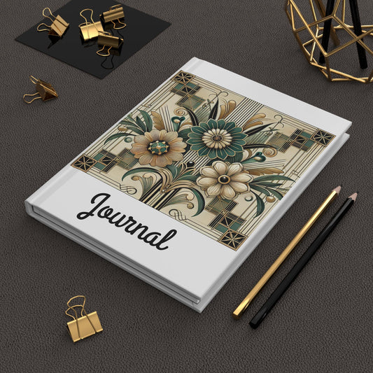 Floral Journal Hardcover - Vintage Art Deco Design - Book Lovers Gift, Retro Diary, Nature Journal, Literature Notebook