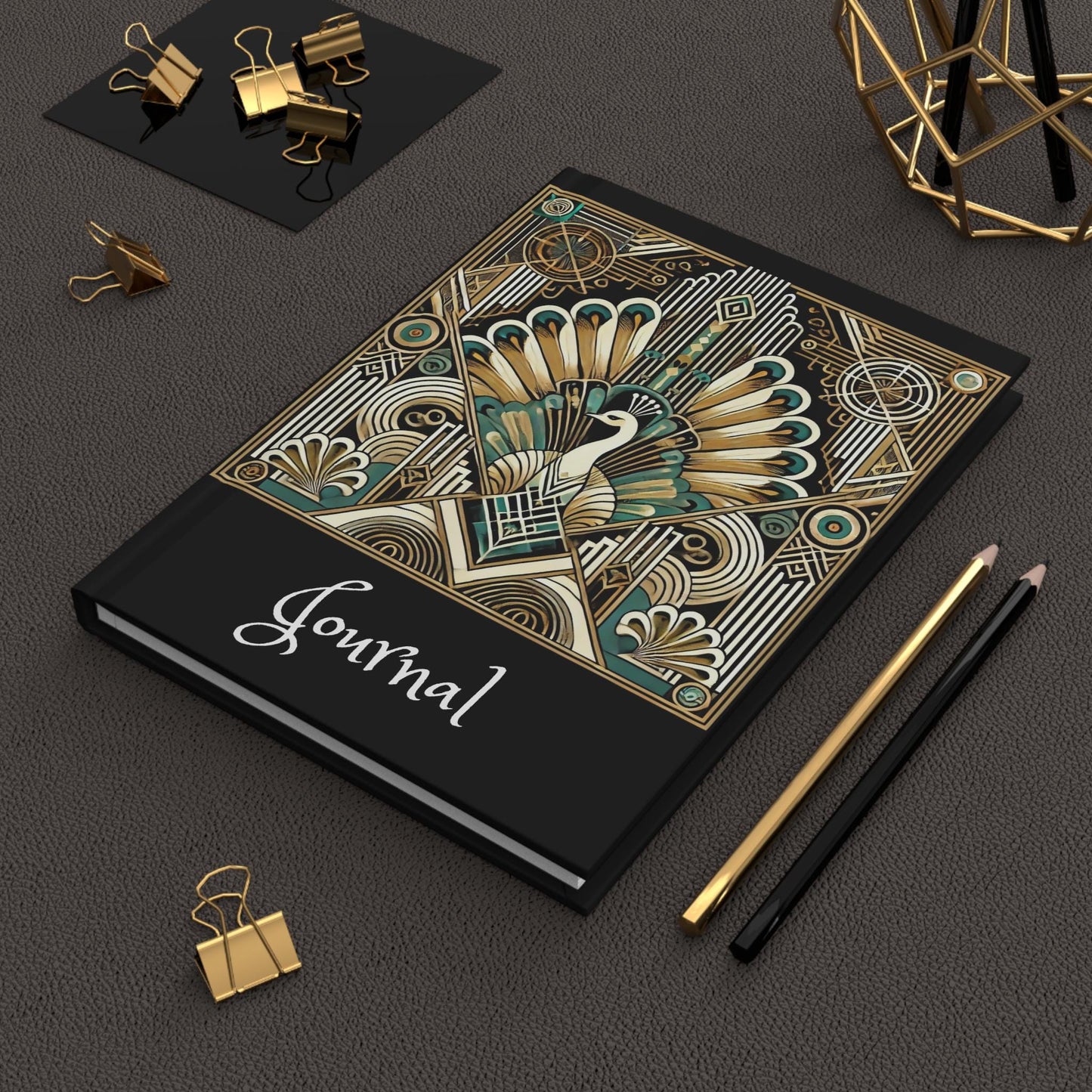 Peacock Journal Hardcover - Vintage Art Deco Design - Book Lovers Gift, Retro Diary, Nature Journal, Literature Notebook