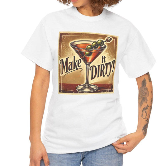 Fun Tee, Vintage Style Dirty Martini Design, Retro Apparel, Graphic Tee Shirt, Martini Lover Gift
