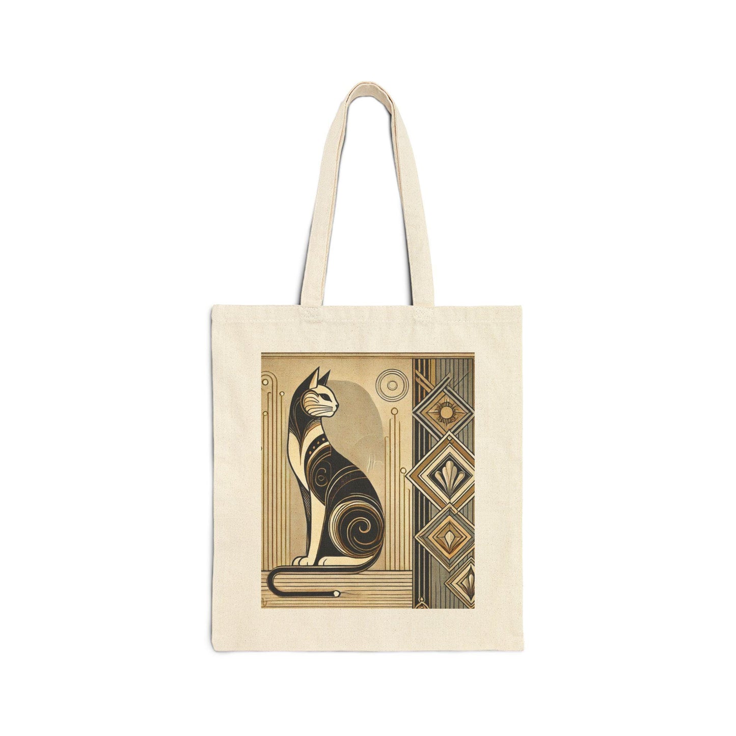Cat Tote Bag, Art Deco Design, Durable Market Bag, Vintage Chic, Book Lover Gift, Reusable Grocery Bag, Eco-Friendly, Canvas Tote