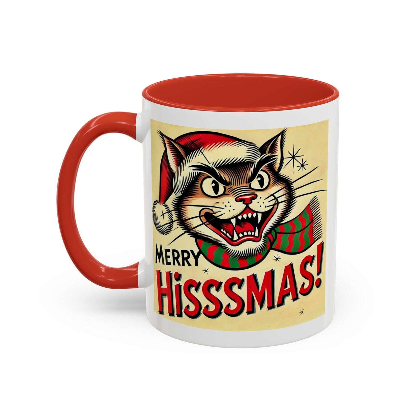 Cat Coffee Mug, Merry Hisssmas Gift for Cat Lovers, LGBT Gifts, Cat Mom, Cat Dad, Accent Mug, 11oz Mug, Unique Christmas Mug, Pride Pets