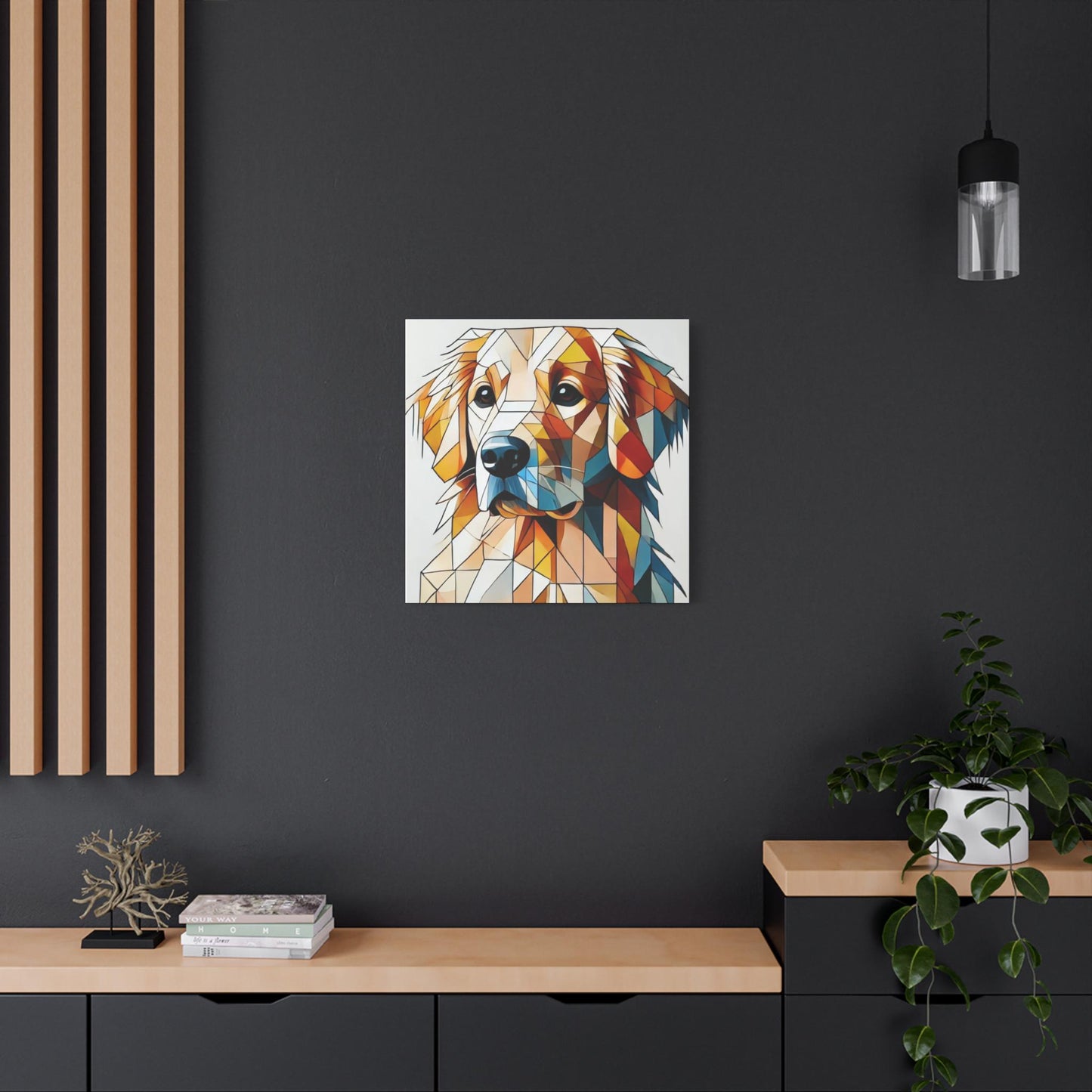 Golden Retriever Matte Canvas Print, Modern Cubist Design, Dog Wall Art, Modern Chic Decor, Unique Housewarming Gift, Golden Dog Lover