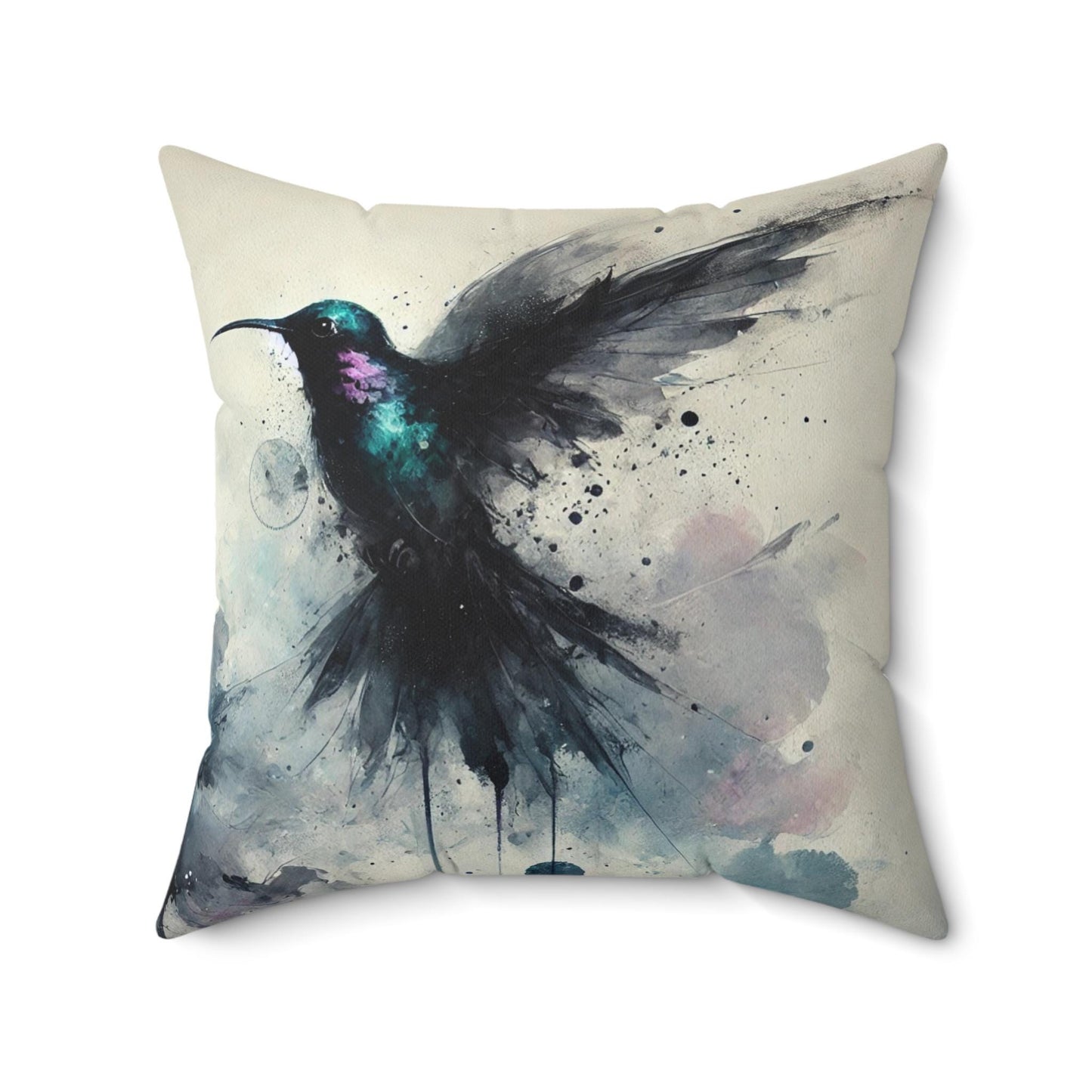 Pillow Modern Abstract Watercolor NightBird 4 Hummingbird Art Design, Posh Housewarming Gift, Soft Throw Pillow, Ethereal Upscale Home Decor