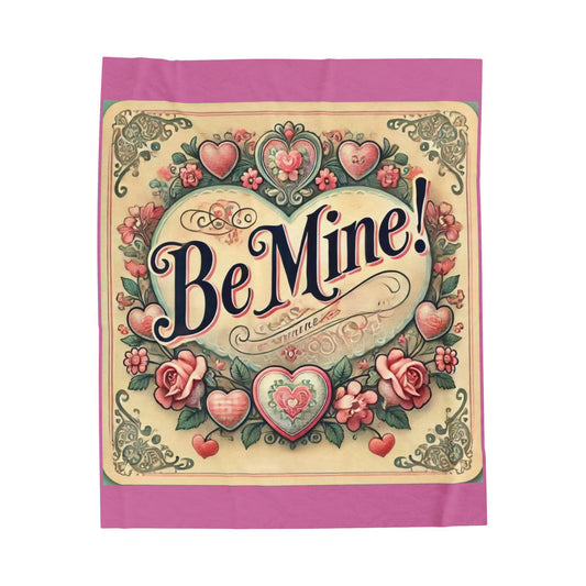 Plush Blanket, Vintage Be Mine Design, Soft Fleece Throw, Housewarming Gift, Holiday Home Decor, Valentine's Day Theme, Warm Bedding