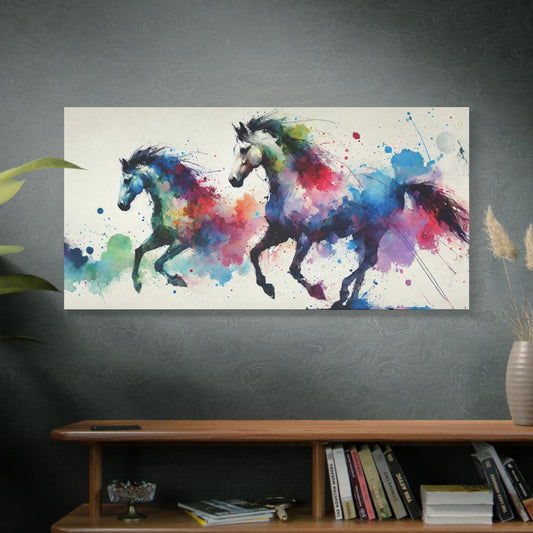Matte Canvas Print, Original Abstract Watercolor Race Horses Portrait, Modern Stretched Wall Art, 7 Sizes, Stately Home & Office Decor