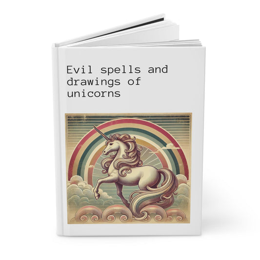 Unicorn Journal Hardcover - Funny Spells Vintage Design Turquoise Matte Journal - Humorous Notebook, Book Lovers Gift, Retro Art Diary