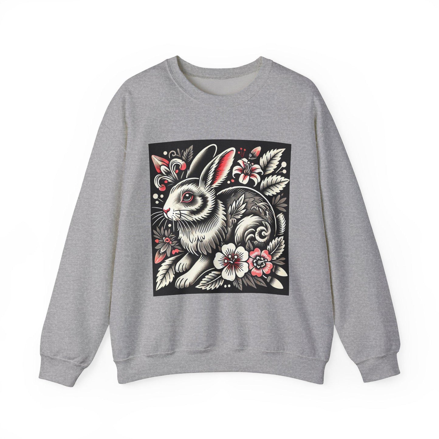 Rabbit Sweatshirt, Vintage Tattoo Design, Unisex Crewneck Jumper, Rabbit Pullover, Gift for Animal Lover, Retro Style, Rabbit Mom