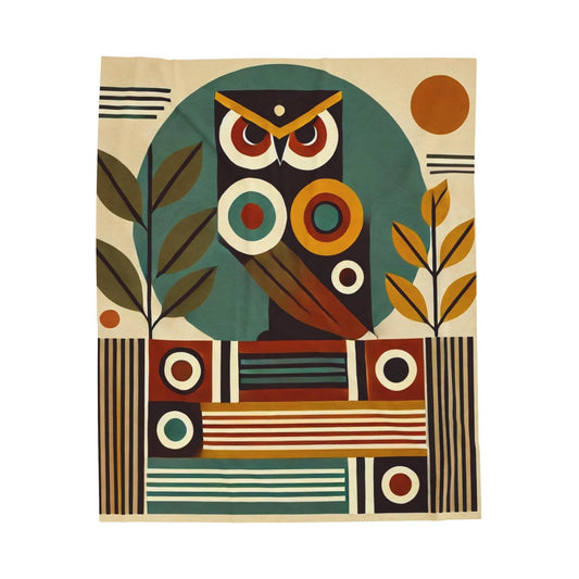 Velveten Blanket, Owl Mid-Century Modern Vibe, Vintage Charm, Cozy Owl Lover Throw, Home Decor Accent, Unique Gift Idea for Animal Lovers,