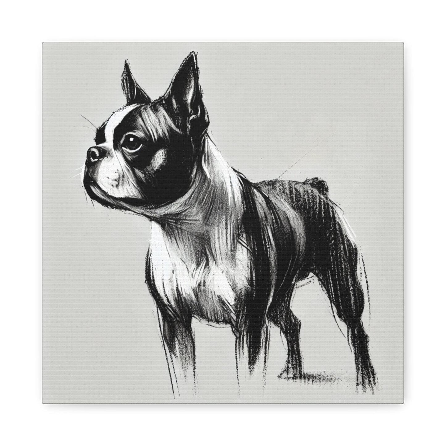 Boston Terrier Matte Canvas Print, Classic Charcoal Sketch Design, Dog Wall Art, Modern Queer Decor, LGBT Housewarming Gift, Gay Dog Lover