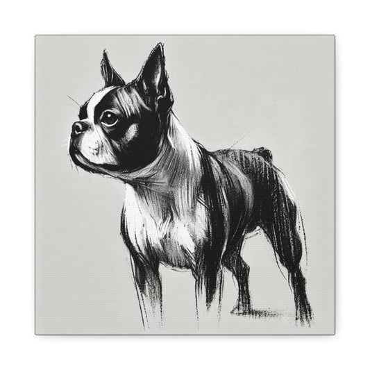 Boston Terrier Matte Canvas Print, Classic Charcoal Sketch Design, Dog Wall Art, Modern Queer Decor, LGBT Housewarming Gift, Gay Dog Lover