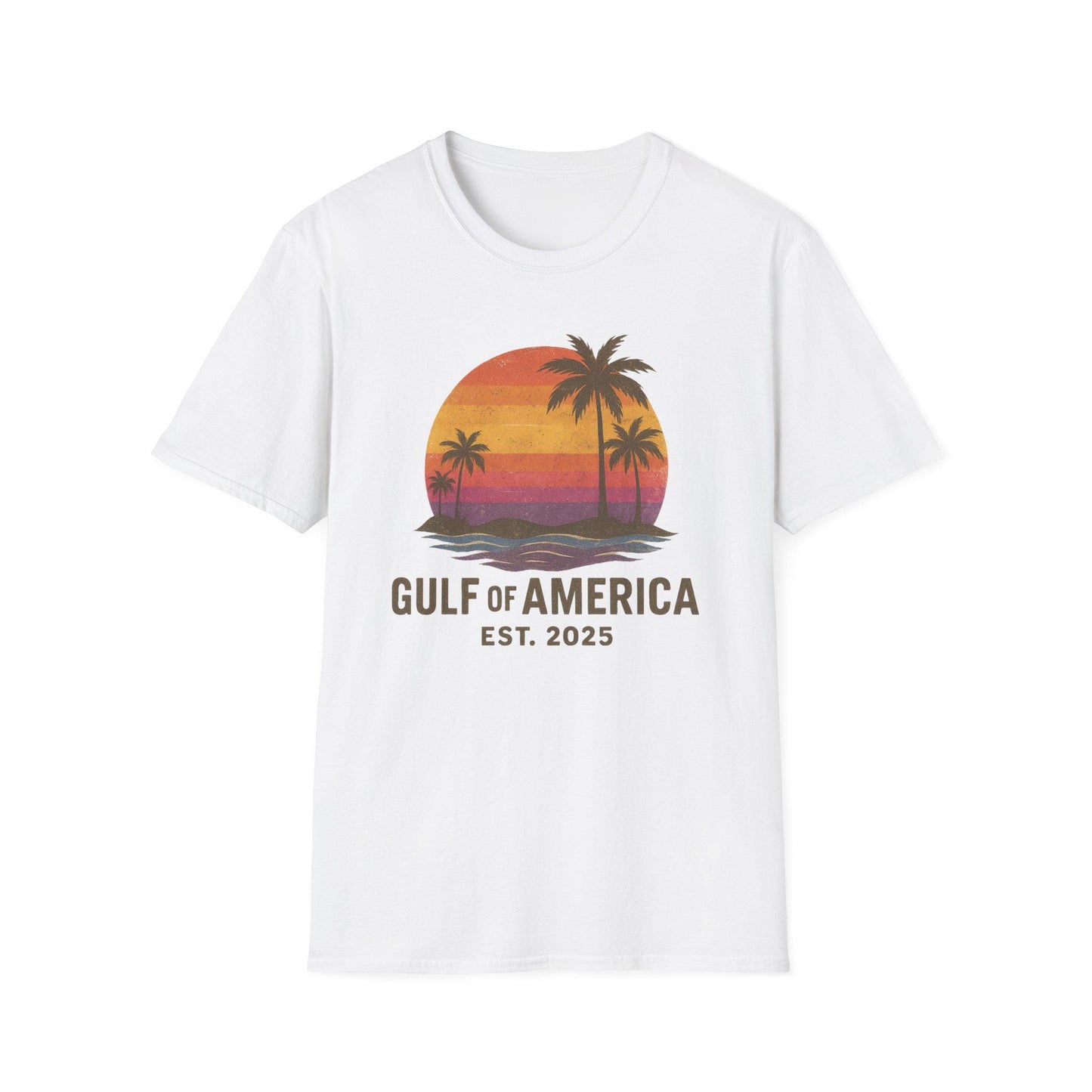 Gulf of America Retro Unisex Softstyle T-Shirt, Beach Sunset Shirt, Summer Vacation Apparel, Tropical Graphic Tee, Great Again Casual Wear