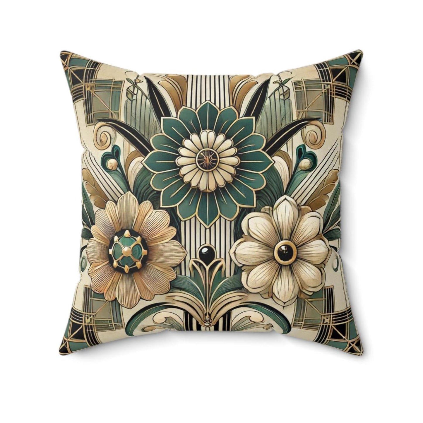 Art Deco Square Pillow, Vintage Floral Design, Retro Charm, Housewarming Gift, Spun Polyester Cover, Gift for Art Lover, Throw Pillow