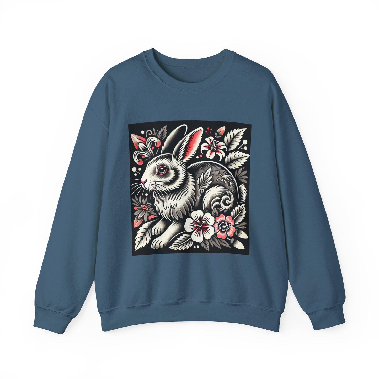 Rabbit Sweatshirt, Vintage Tattoo Design, Unisex Crewneck Jumper, Rabbit Pullover, Gift for Animal Lover, Retro Style, Rabbit Mom
