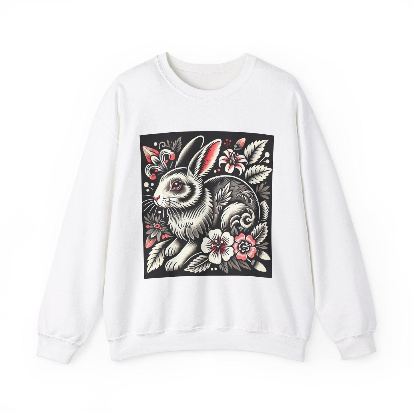 Rabbit Sweatshirt, Vintage Tattoo Design, Unisex Crewneck Jumper, Rabbit Pullover, Gift for Animal Lover, Retro Style, Rabbit Mom