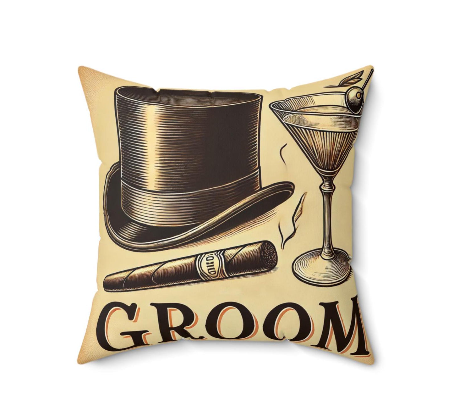 Groom Gift Pillow (14"x14" Square), Best Gifts for Bachelor Party, Wedding Party Gifts, Cigar Lover