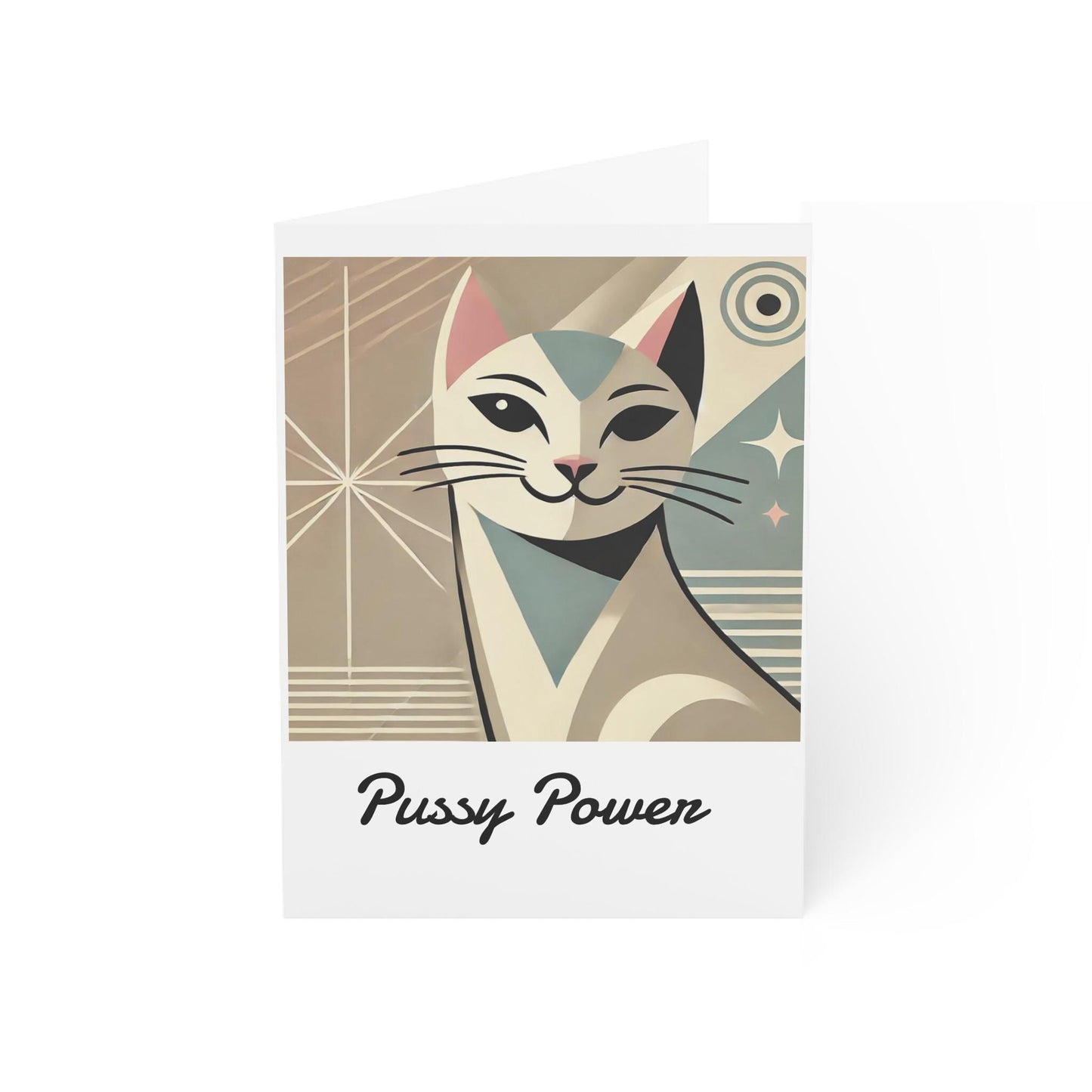 10 Greeting Cards Set, Notecards with Envelopes, Funny Pussy Power Cat Design, Queer Stationery Set, Gift for Lesbian, LGBT Pride Cards