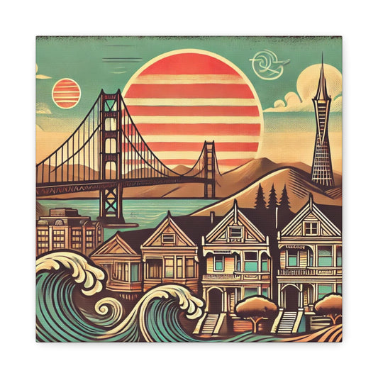 Canvas Print, San Francisco, Golden Gate Bridge, Housewarming or Birthday Gift, California Vintage Charm, Wall Art Decor, Stretched Matte