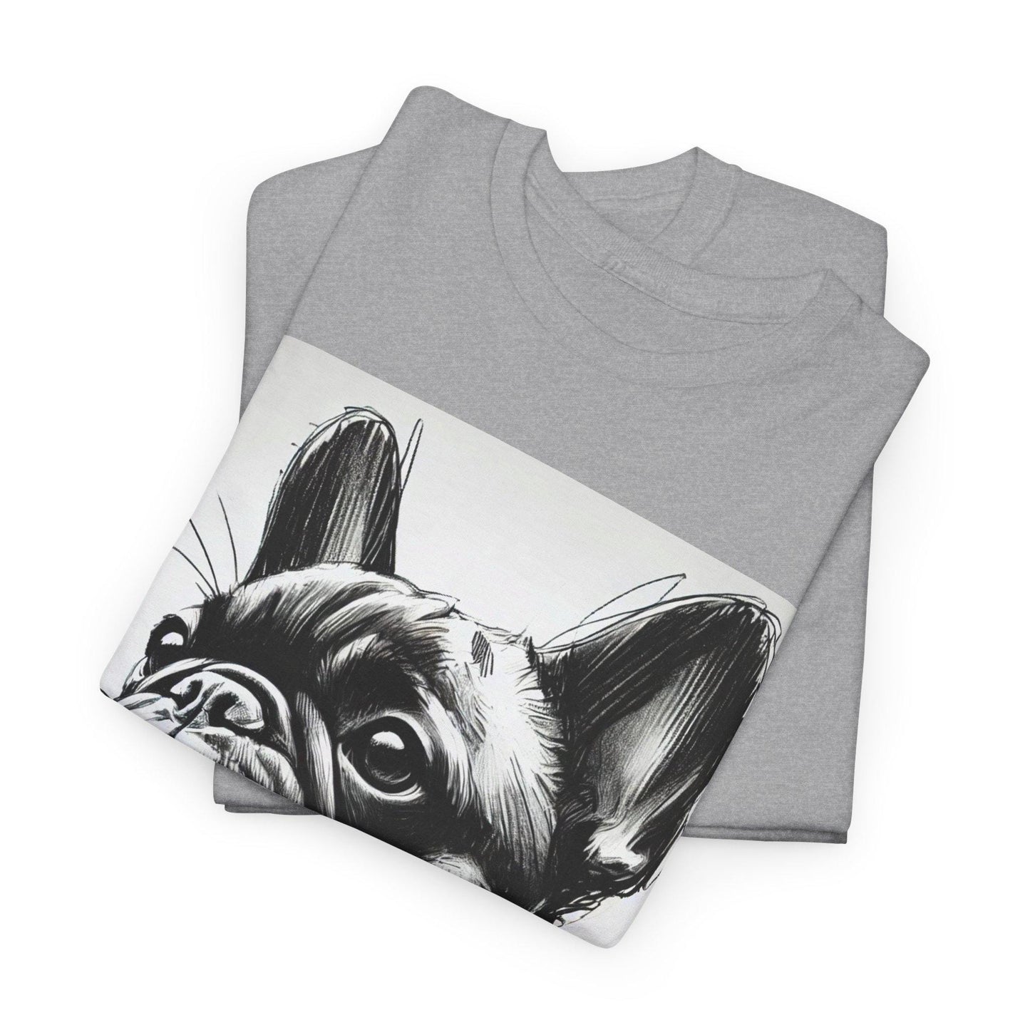 Dog Tee, French Bulldog Charcoal Sketch Design, Unisex LGBT Frenchie Dog Lover Gift, Gay Graphic Top, Unisex Heavy Cotton T-shirt, 7 Colors