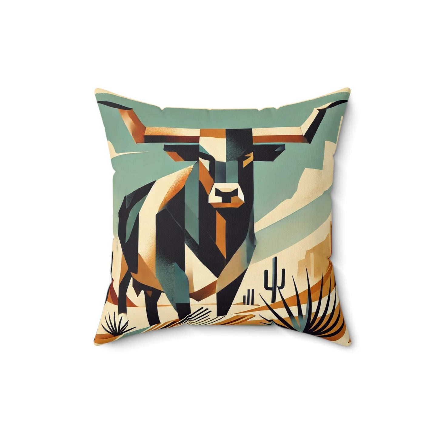 Square Pillow Modern Southwestern Texas Longhorn Design, Housewarming Gift, Retro Charm, Soft Throw Pillow, Home & Office Decor, Accent Gift