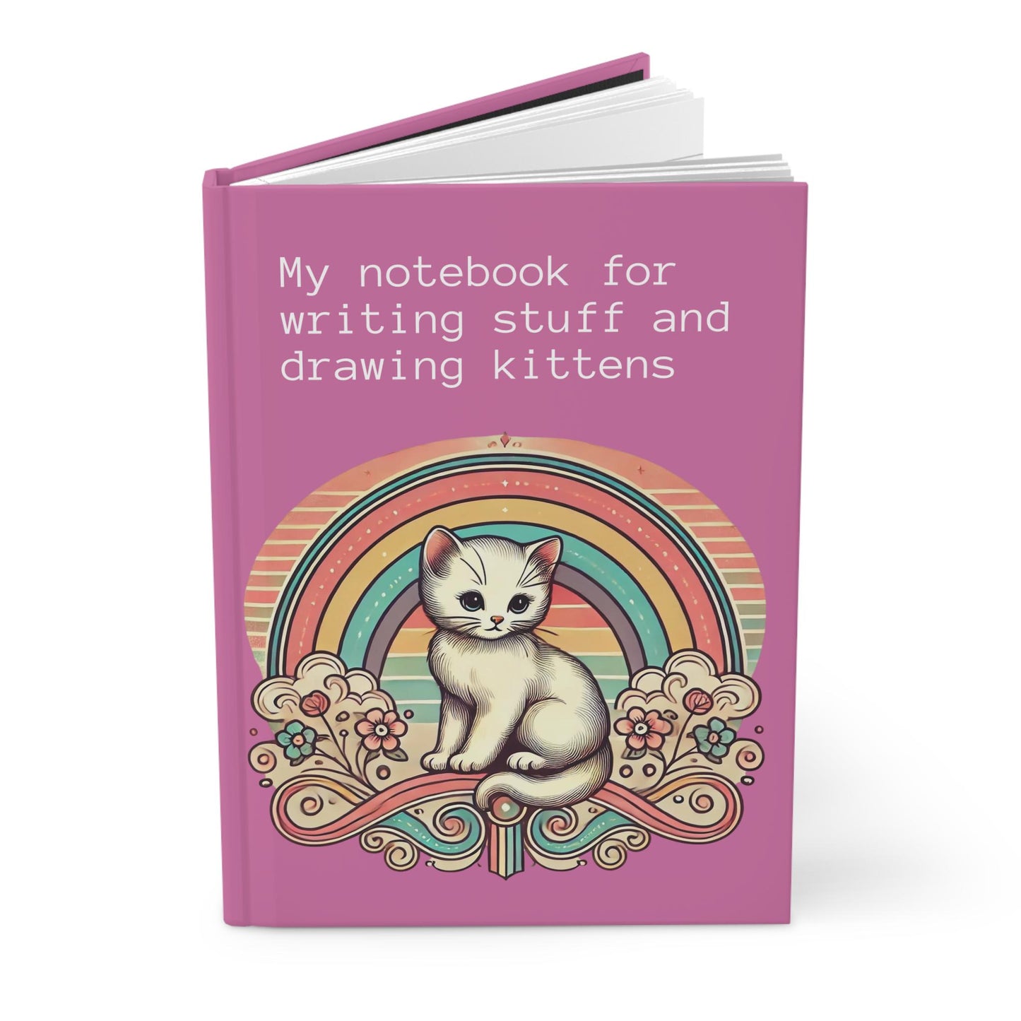 Cat Journal Hardcover - Funny Vintage Design Pink Matte Journal - Humorous Notebook, Book Lovers Gift, Retro Art Diary