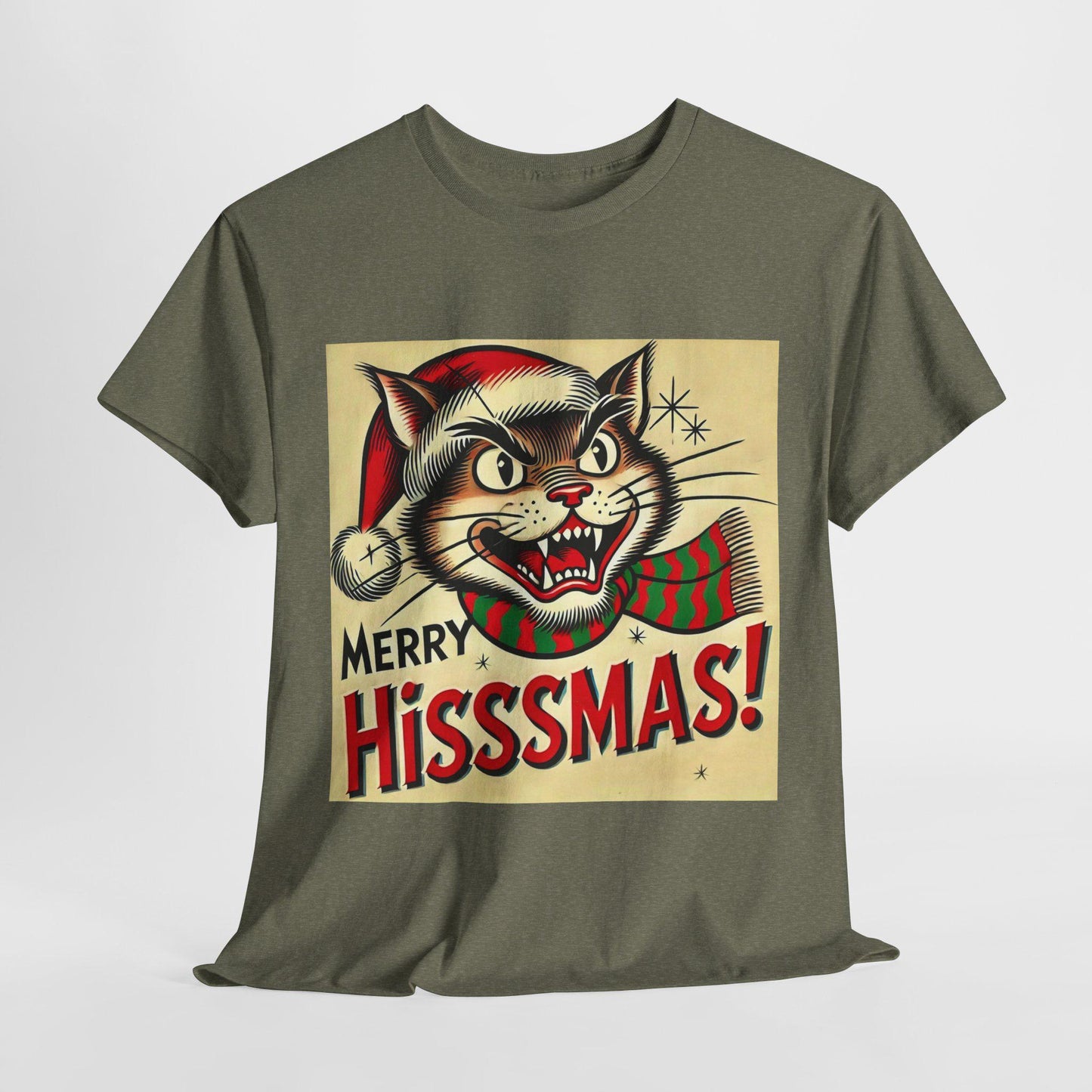 Funny Merry Hisssmas Unisex Tee, Christmas Gift, Cat Lover Shirt, Holiday Graphic Top, Festive Cotton T-Shirt