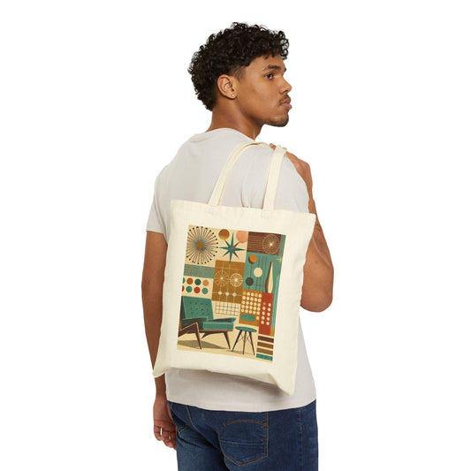 Mid-Century Modern Cotton Canvas Tote Bag - Design Lover Gift, Retro Shoulder Bag, Bauhaus Shopping Bag, Vintage Tote, Book Lover