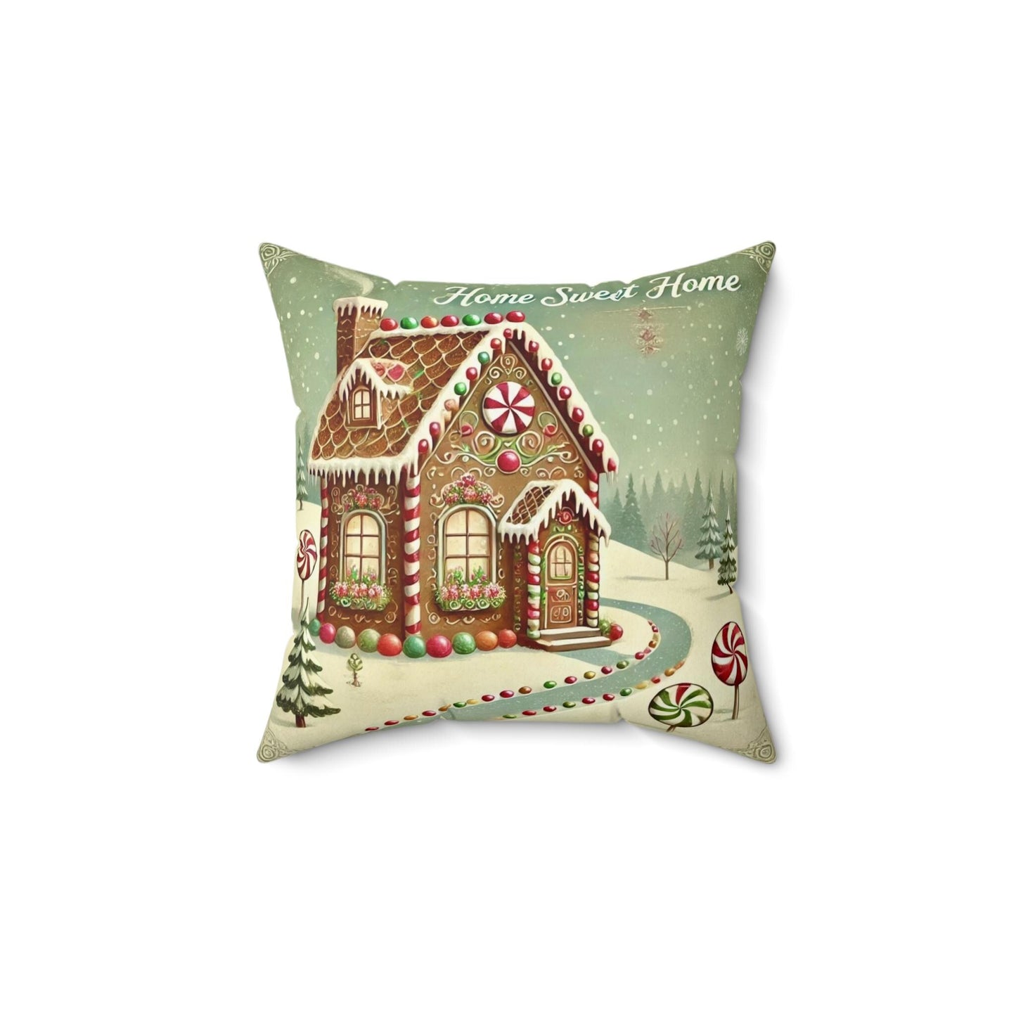 Christmas Pillow Cozy Snow Village (14"x14" Square), Holiday Gifts and Decor, Gingerbread House