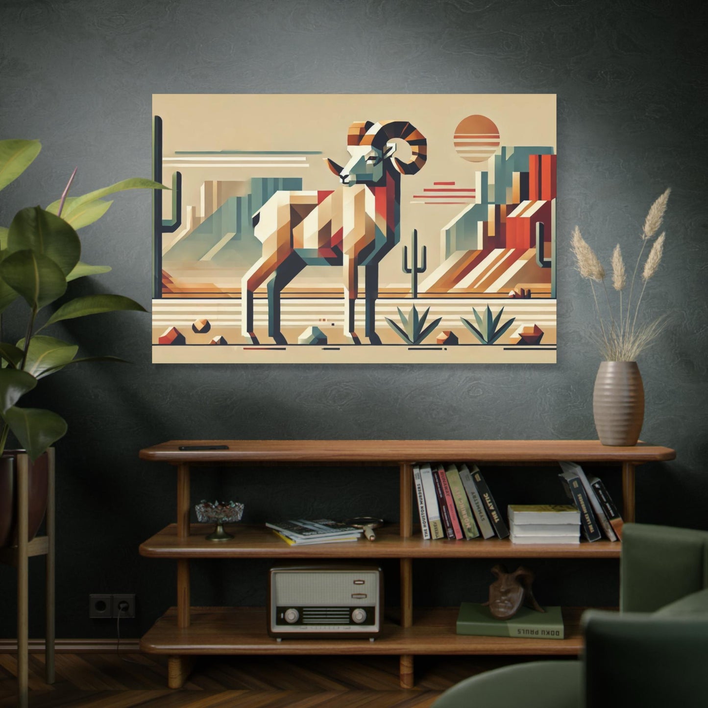 Original Modern Cubist Bighorn Canvas Print, Matte Stretched Art, 7 Sizes Available, Wall Decor, Landscape Painting, Home Office Decor