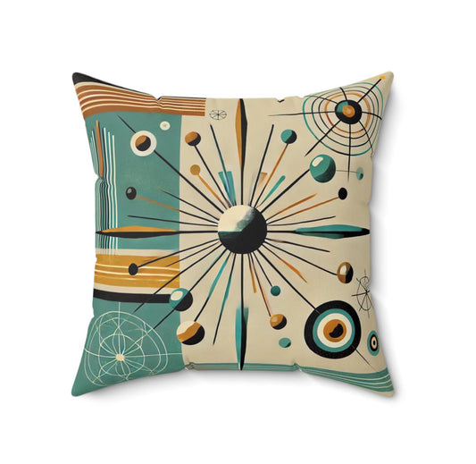 Mid-Century Modern Throw Pillow (14"x14" Square), Holiday Gifts and Decor, Birthday Gift, Sputnik Vintage Charm
