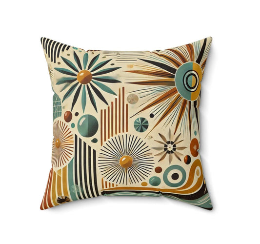 Mid-Century Modern Theme Throw Pillow (14"x14" Square), Housewarming Gifts and Decor, Birthday Gift, Christmas Gift, Sputnik Vintage Charm