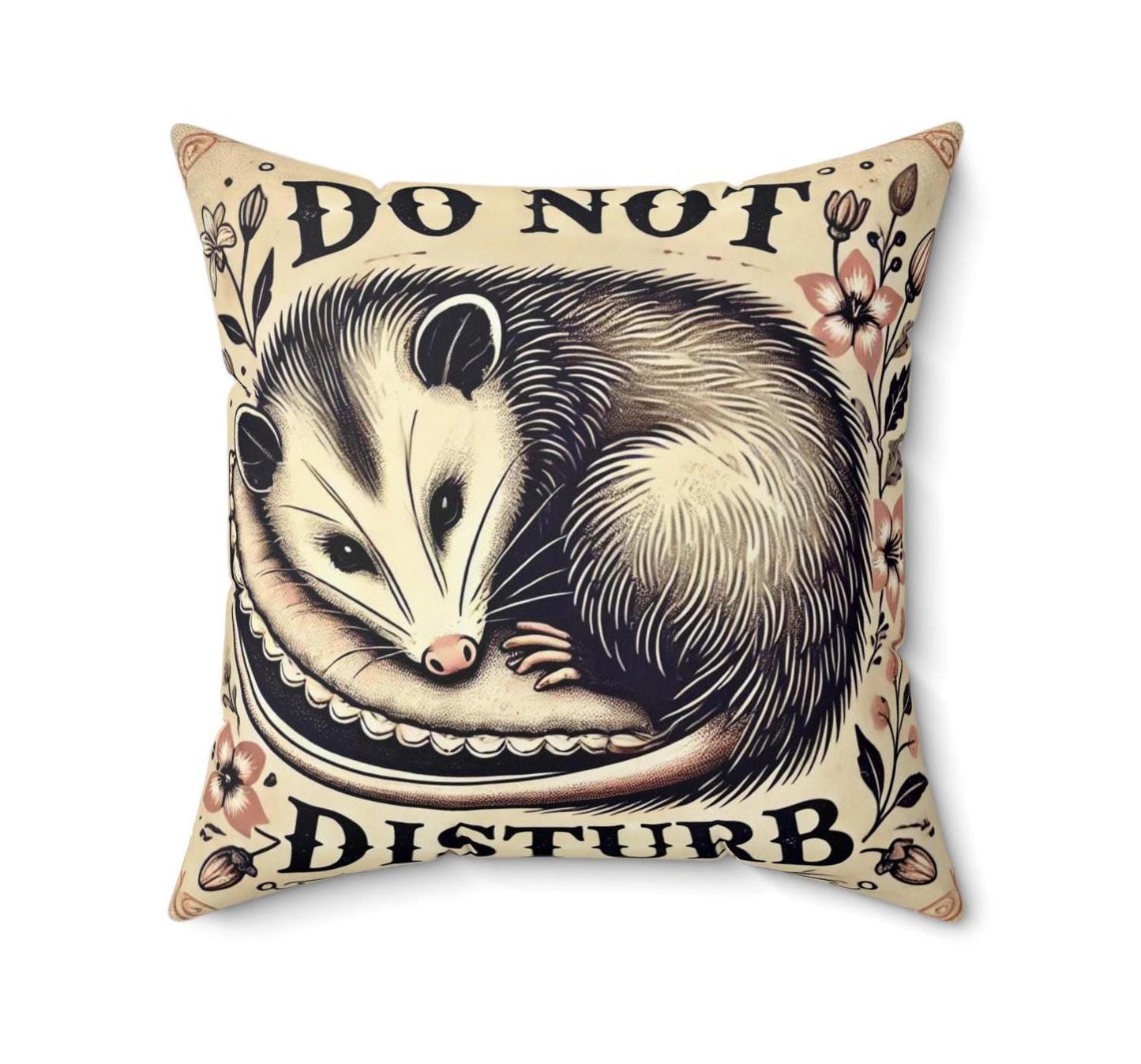Funny Throw Pillow (14"x14" Square), Housewarming Gifts and Decor, Birthday Gift, Possum, Opossum, Do Not Disturb