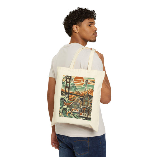San Francisco Tote Bag, Golden Gate Bridge, Reusable Shopping Bag, Eco-Friendly Grocery Bag, Vintage Design, Travel