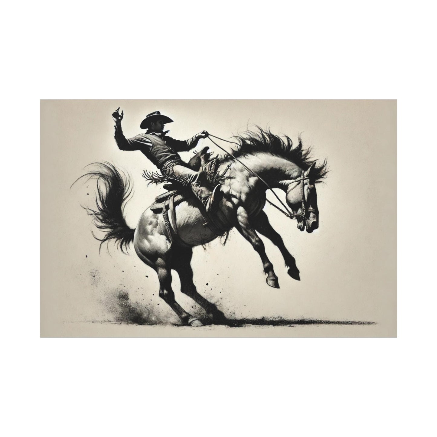 Cowboy Canvas Print, Original Charcoal Sketch, Bucking Bronco, Modern Western Matte Stretched Art, Home & Office Wall Decor, 7 Custom Sizes