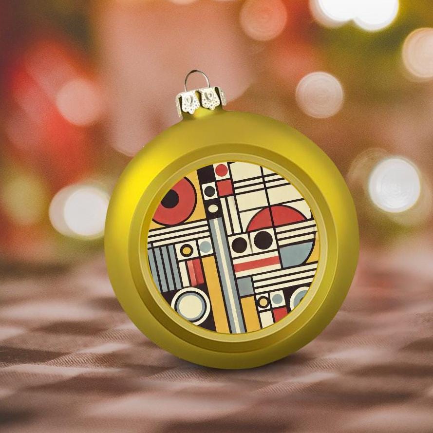 Ornament Set of 2 or 4, Festive Holiday Decor, Christmas Ball Decoration, Custom Bauhaus Design, Unique Mid-Century Modern Tree Trim