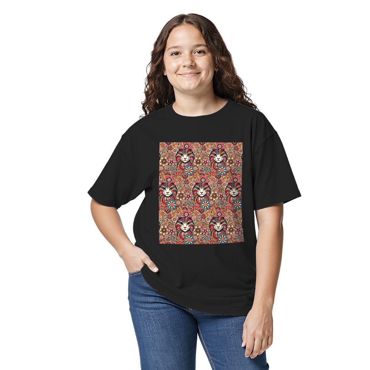 Kids Cat Tee, Fun Colorful Youth T-Shirt, Unique Birthday Gift, Casual Vacation Wear, Original Art Design Tee, Kid's Fashion, Back To School