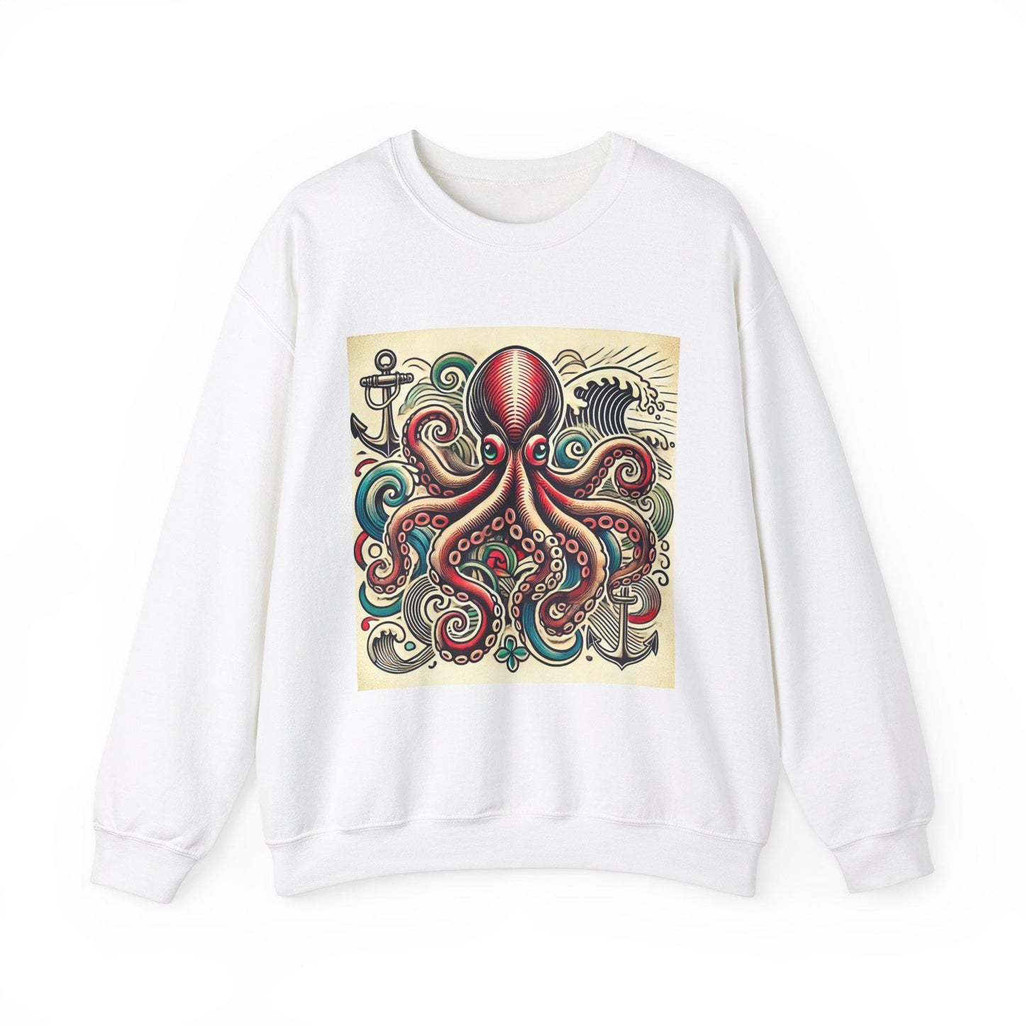 Octopus Sweatshirt, Nautical Sailor Tattoo Design, Unisex Crewneck Jumper, Vintage Sea Creature Pullover, Gift for Ocean Lover, Retro Style