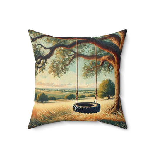Square Pillow Modern Texas Hill Country Tire Swing Design, Housewarming Gift, Rustic Charm, Soft Throw Pillow, Home Decor, Art Lover Gift