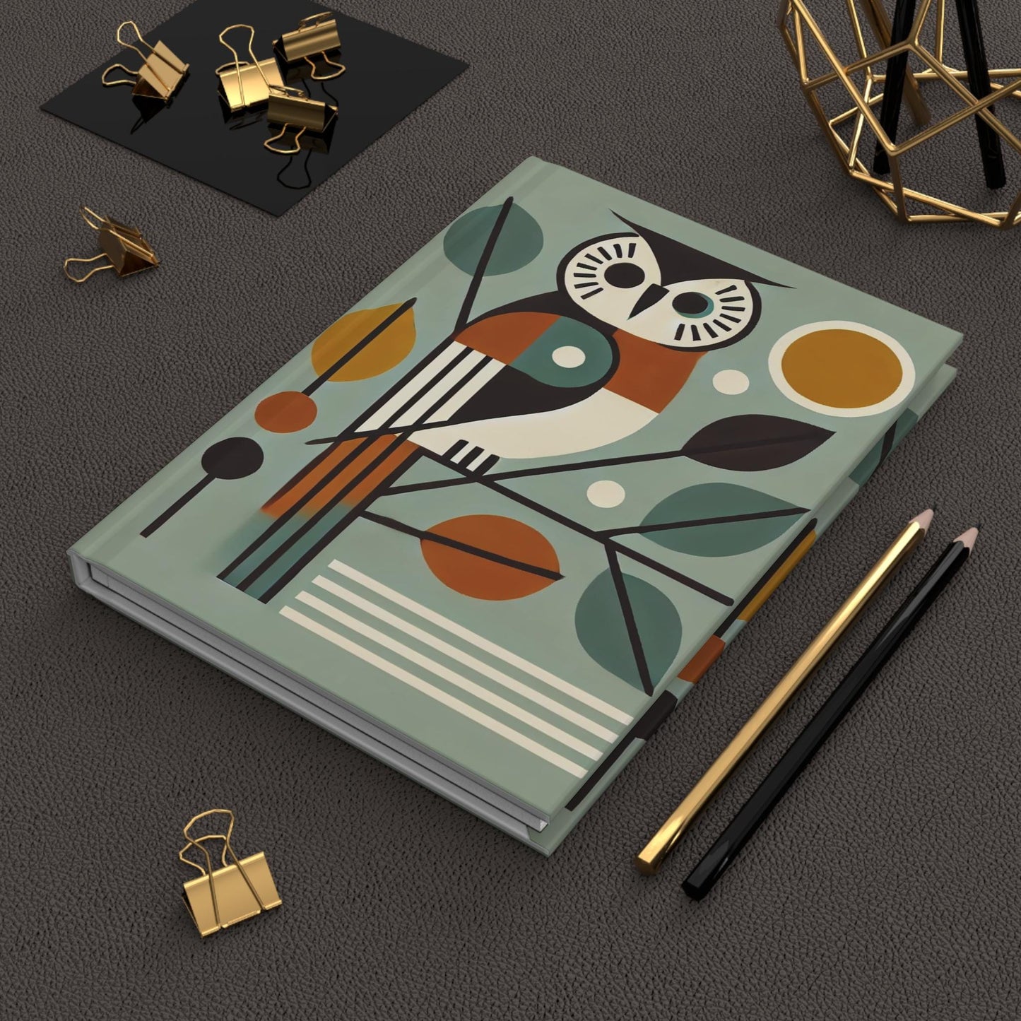 Owl Hardcover Journal, Mid-Century Vintage Charm Notebook, Books Lovers Gift, Retro Matte Diary, Wise Owl Journal, Literature Enthusiast