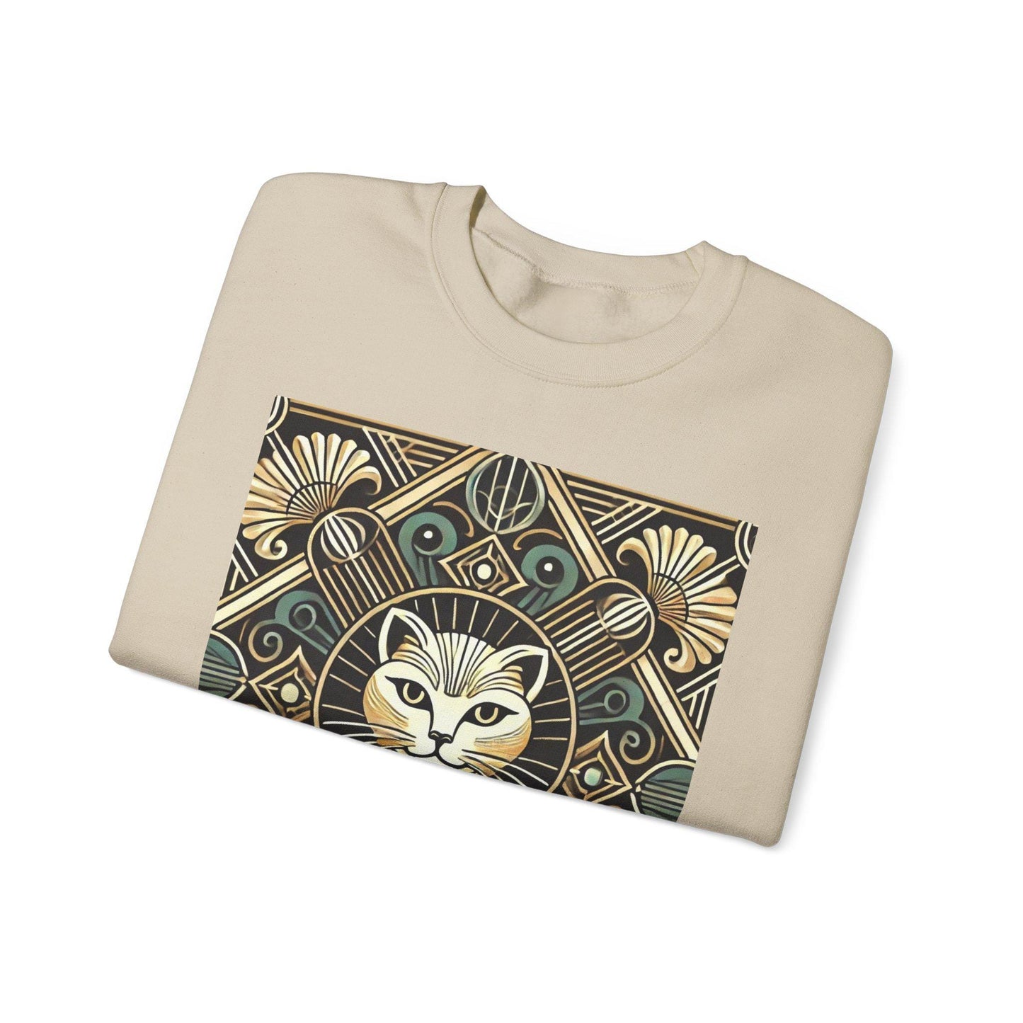 Cat Sweatshirt, Art Deco Design, Unisex Crewneck Jumper, Vintage Pullover, Gift for Cat Lover, Retro Style