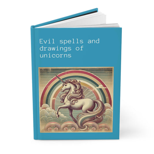 Unicorn Journal Hardcover - Funny Spells Vintage Design Turquoise Matte Journal - Humorous Notebook, Book Lovers Gift, Retro Art Diary