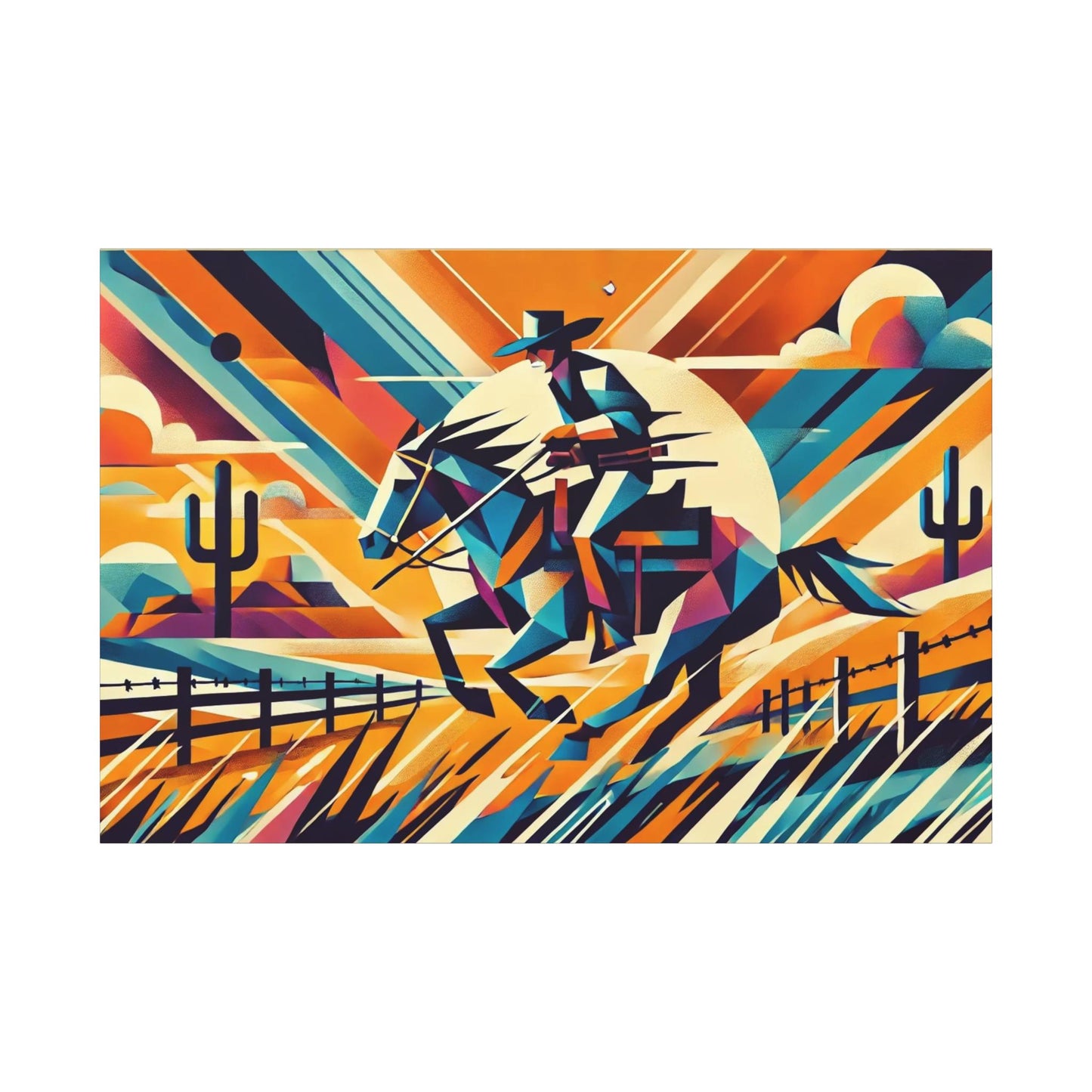 Original Modern Cubist Southwestern Canvas Print, Matte Stretched Horse Art, 7 Sizes, Wall Decor, Landscape Painting, Home Office Decor