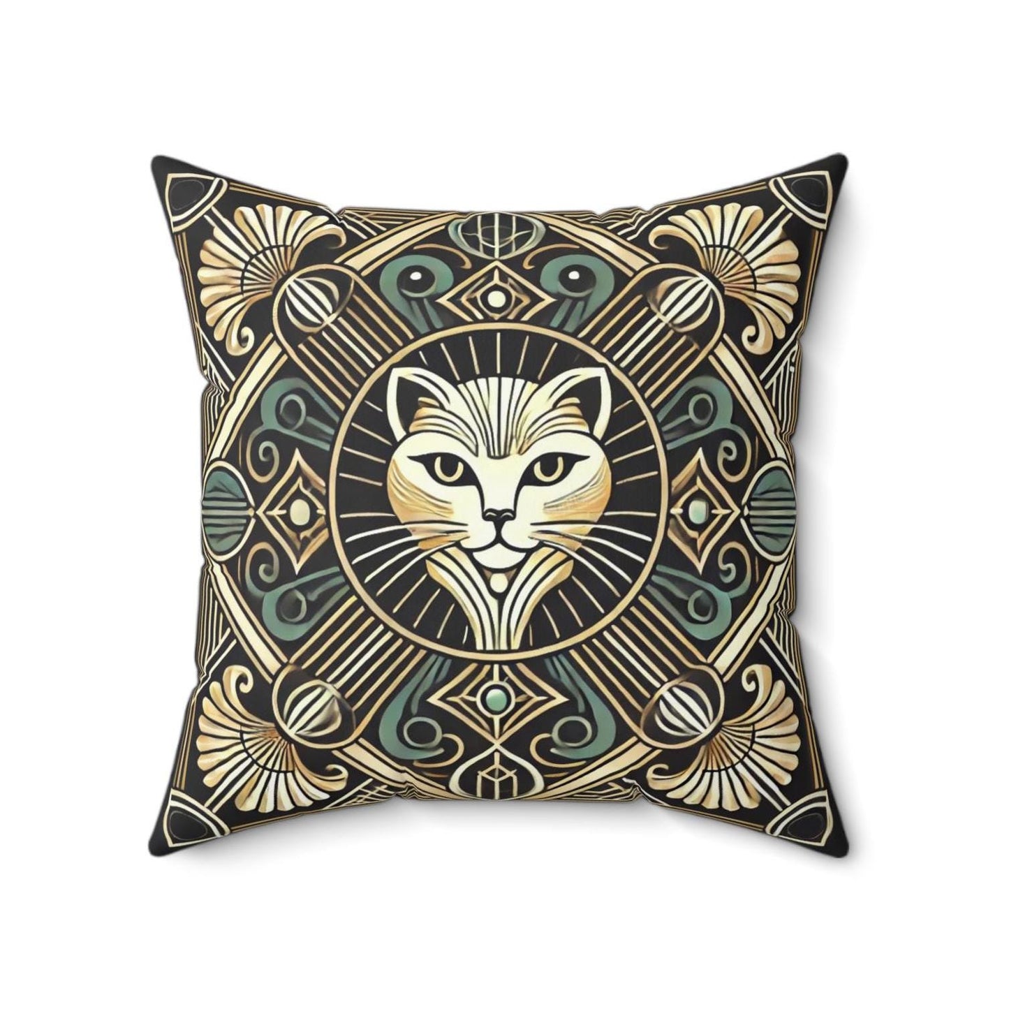 Art Deco Square Pillow, Vintage Cat Design, Retro Charm, Housewarming Gift, Spun Polyester Cover, Gift for Cat or Art Lover, Throw Pillow