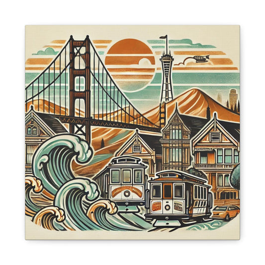 Canvas Print, San Francisco, Golden Gate Bridge, Housewarming or Birthday Gift, California Vintage Charm, Wall Art Decor, Stretched Matte