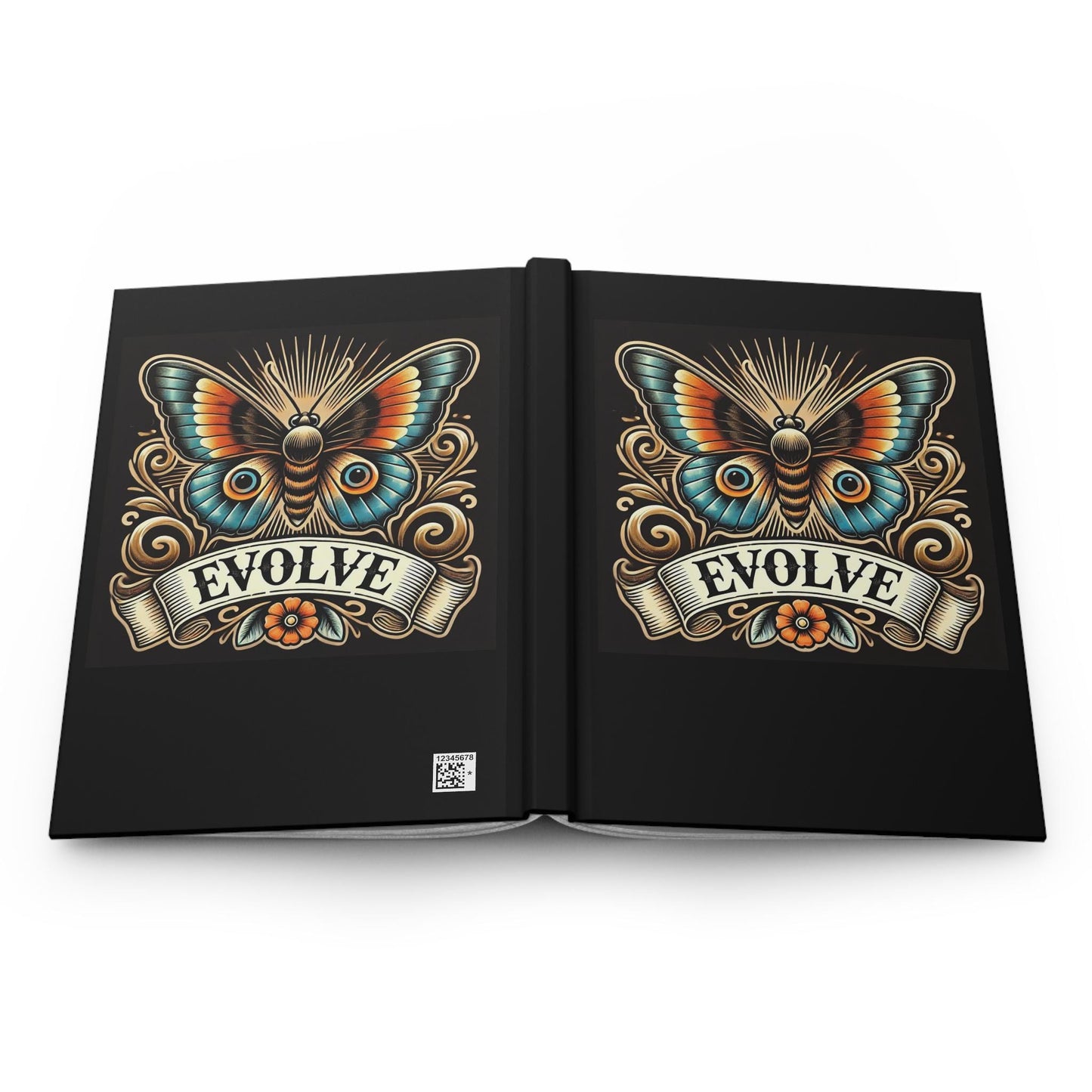 Butterly Journal Hardcover - EVOLVE Design - Vintage tattoo Charm Notebook, Book Lovers Gift, Retro Diary - Nature Journal - Literature
