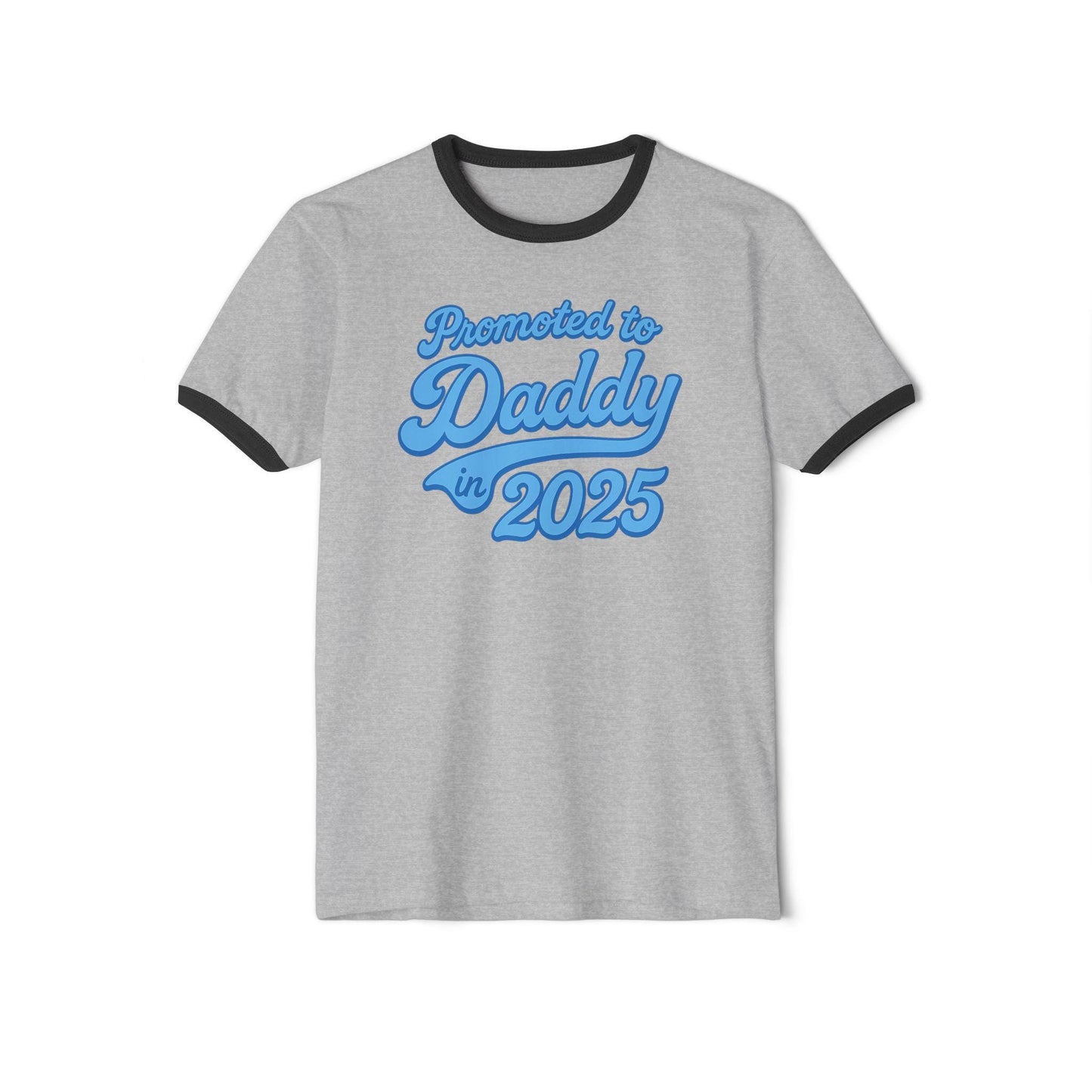 Customizable 'Promoted to Daddy 2025' Ringer T-Shirt, Father's Day Gift, New Dad Announcement Tee, Gender Reveal Shirt, Unisex Cotton Top