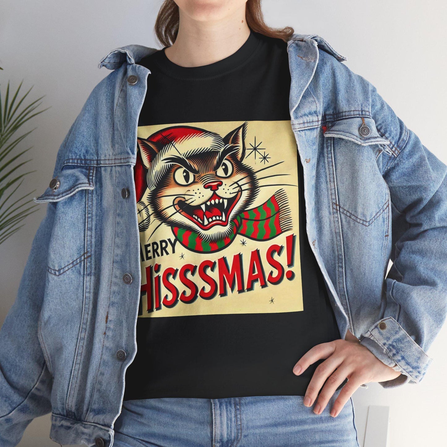 Funny Merry Hisssmas Unisex Tee, Christmas Gift, Cat Lover Shirt, Holiday Graphic Top, Festive Cotton T-Shirt