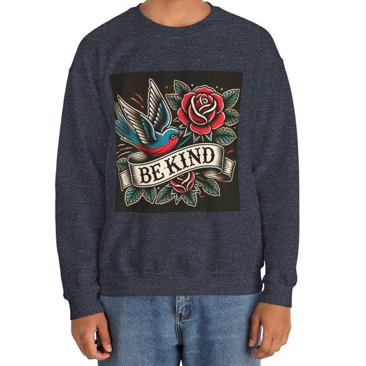 Vintage Tattoo Sweatshirt, BE KIND Tattoo Design, Unisex Crewneck Jumper, Vintage Pullover, Gift for Tattoo Lover, Retro Style